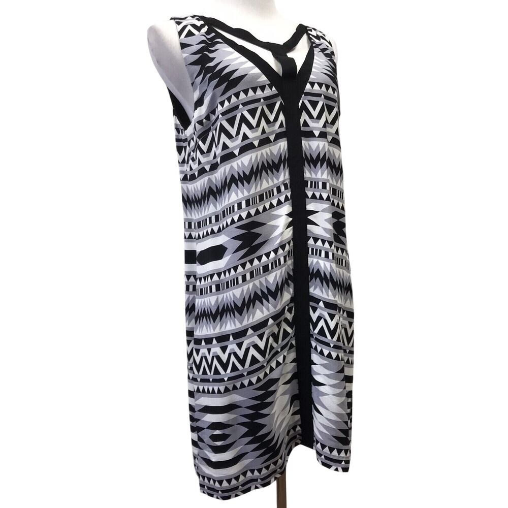 Portmans Dress 12 Black Gray White Lined Southwest Geometric